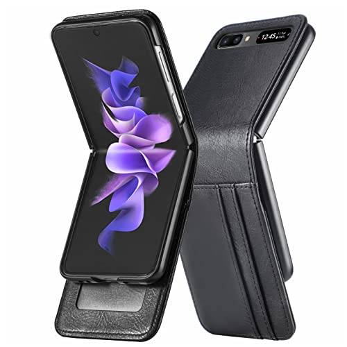für Samsung Galaxy Z Flip Luxus Leder Brieftasche Handyhülle Multi-Kartensteckplätze Eingebauter Bilderrahmen Ganzkörper Stoßfeste Schutzhülle (Schwarz) von XDMEI