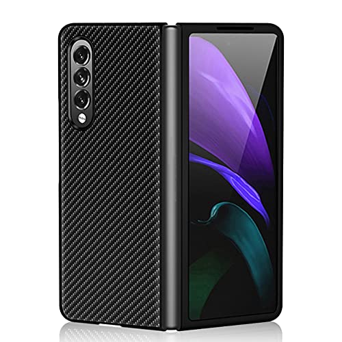 für Samsung Galaxy Z Fold 3 5G Carbon Fiber Kunstleder Handyhülle Schutzhülle Hybrid Hard Shockproof Bumper Case (Schwarz) von XDMEI