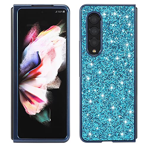 für Samsung Galaxy Z Fold 3 5G Glitzer Hülle Luxus Diamant glänzend Funkelnde Harte PC Handyhülle TPU Weicher Rahmen Stoßfeste Schutzhülle (Blau) von XDMEI