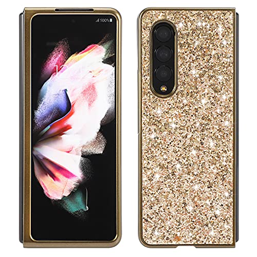 für Samsung Galaxy Z Fold 3 5G Glitzer Hülle Luxus Diamant glänzend Funkelnde Harte PC Handyhülle TPU Weicher Rahmen Stoßfeste Schutzhülle (Gold) von XDMEI