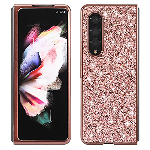 für Samsung Galaxy Z Fold 3 5G Glitzer Hülle Luxus Diamant glänzend Funkelnde Harte PC Handyhülle TPU Weicher Rahmen Stoßfeste Schutzhülle (Roségold) von XDMEI