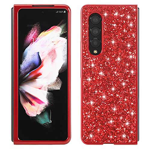 für Samsung Galaxy Z Fold 3 5G Glitzer Hülle Luxus Diamant glänzend Funkelnde Harte PC Handyhülle TPU Weicher Rahmen Stoßfeste Schutzhülle (rot) von XDMEI