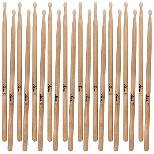 10 Paar XDrum Schlagzeug Sticks SD1 Nylon Tip (runder Nylonkopf, Länge: ca. 415 mm, Hickory) von XDrum