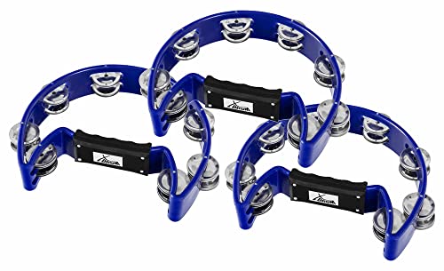 3er Set XDrum Hand Tambourin Halbmond Form (Tambourine, 16 Paar verchromte Stahl-Schellen, Kunststoff) blau von XDrum