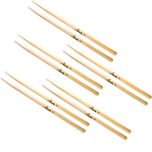5 Paar XDrum Schlagzeug Sticks 5A Nylon Tip (tropfenförmiger Nylonkopf, Länge: ca. 405 mm) von XDrum