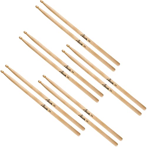 5 Paar XDrum Schlagzeug Sticks 5A Wood Tip (Holzkopf, Länge: ca. 405 mm, tropfenförmiger Kopf) von XDrum