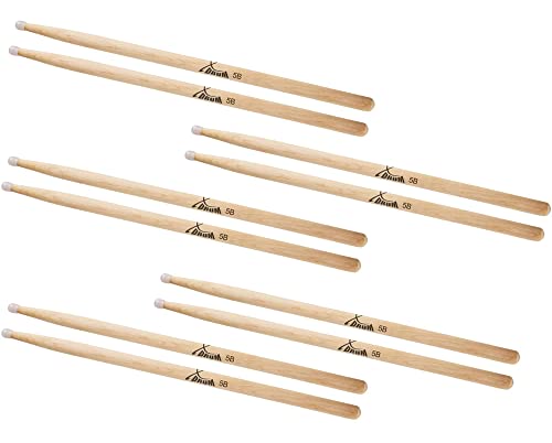 5 Paar XDrum Schlagzeug Sticks 5B Nylon Tip (runder Nylonkopf, Länge: ca. 405 mm) von XDrum