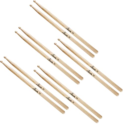 5 Paar XDrum Schlagzeug Sticks 5B Wood Tip (runder Holzkopf, Länge: ca. 405 mm) von XDrum