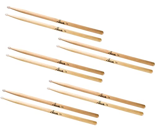 5 Paar XDrum Schlagzeug Sticks 7A Nylon Tip (tropfenförmiger Nylonkopf, Länge: ca. 392 mm) von XDrum