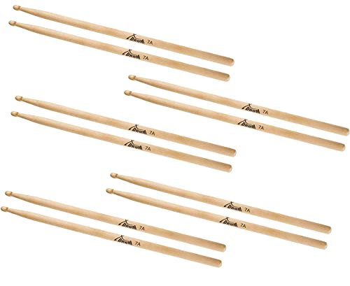 5 Paar XDrum Schlagzeug Sticks 7A Wood Tip (tropfenförmiger Holzkopf, Länge: ca. 392 mm) von XDrum