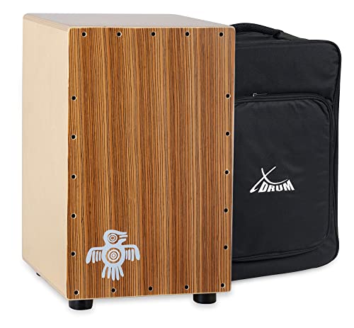 XDrum Cajon Peruana Zebrano (3 mm Schlagplatte, 9 mm Birkenkorpus, 48 cm hoch, inkl. Rucksack-Tasche) von XDrum