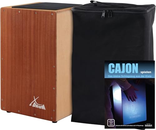 XDrum Cajon Primero Sapeli - Kistentrommel inkl. Rucksacktasche und Schule - Trommelkiste mit Snare Sound - Holz Drum Kiste mit Gigbag von XDrum