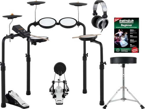 XDrum DD-250P E-Drum Kit Live Set- Elektronisches Schlagzeug mit Mesh Head- und Becken Pads, Kick-Pedal mit Pad, HiHat-Controller - Bluetooth-Empfänger - Inkl. Kopfhörer, Hocker, Sticks und Schule von XDrum