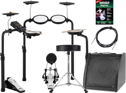 XDrum DD-250P E-Drum Kit Live Set- Elektronisches Schlagzeug mit Mesh Head- und Becken Pads, Kick-Pedal mit Pad, HiHat-Controller - Bluetooth-Empfänger - Inkl. Monitor, Hocker, Sticks, Schule & Kabel von XDrum