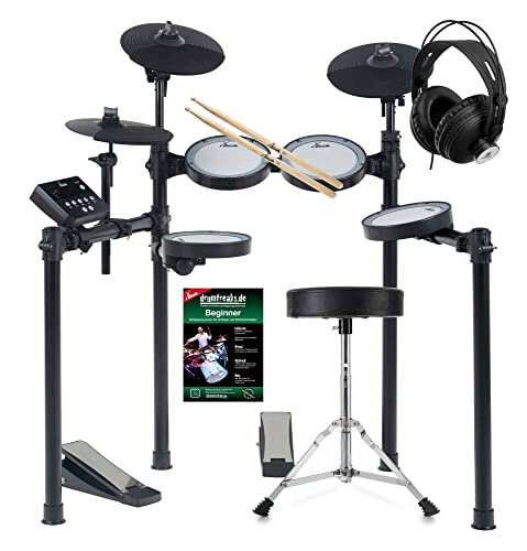 XDrum DD-460C E-Drum Kit Home Set - Kompaktes elektronisches Schlagzeug - 25 Kits und 15 Songs - Mesh Heads - Spar-Set inkl. Hocker, Kopfhörer, Sticks und Schule - Schwarz von XDrum