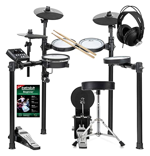 XDrum DD-460P E-Drum Kit Home Set - Kompaktes elektronisches Schlagzeug - 25 Kits und 15 Songs - Mesh Heads - Spar-Set inkl. Hocker, Kopfhörer, Sticks und Schule - Schwarz von XDrum