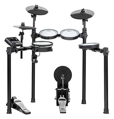 XDrum DD-460P E-Drum Kit - Kompaktes elektronisches Schlagzeug - 25 Kits und 15 Songs - Mesh Heads - 2-Zonen-Snarepad und Kickpad mit Fußmaschine - Becken mit Abstopp-Funktion - Schwarz von XDrum