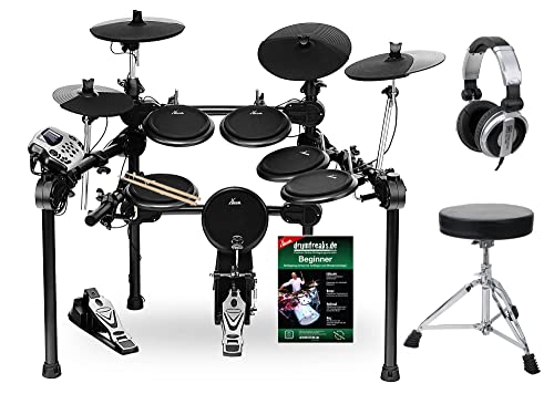 XDrum DD-520 PLUS SET 1 E-Drum Set (elektronisches Schlagzeug, mit Hocker, Kopfhörer, Sticks, Fußmaschine & Schlagzeug-Schule, 458 Sounds) von XDrum