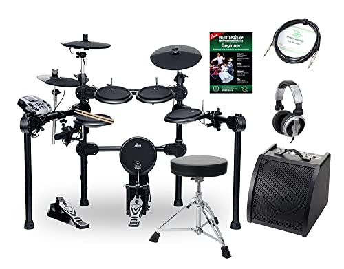 XDrum DD-520 SET 2 E-Drum Set (elektronisches Schlagzeug mit Aktiv-Monitor, Hocker, Kopfhörer, Kabel, Sticks & Fußmaschine, 458 Sounds, USB) schwarz von XDrum