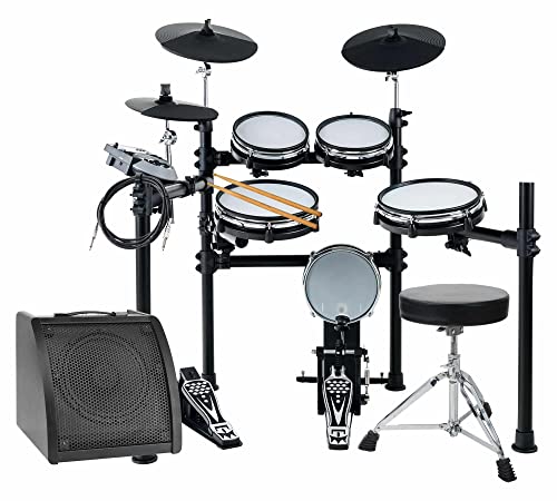 XDrum DD-530 E-Drum Set mit Mesh Heads - Elektronisches Schlagzeug mit 3 Becken Pads 4 Mesh Head Pads, 1 Kick Pad und Rack - 45 Drumkits mit 455 Sounds - Inkl. Hocker, Drum-Monitor, Kabel und Schule von XDrum