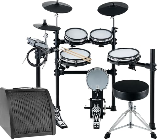 XDrum DD-530 E-Drum Set mit Mesh Heads - Elektronisches Schlagzeug mit 3 Becken Pads 4 Mesh Head Pads, 1 Kick Pad und Rack - 45 Drumkits mit 455 Sounds - Inkl. Hocker, Drum-Monitor, Kabel und Schule von XDrum