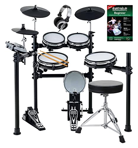 XDrum DD-530 E-Drum Set mit Mesh Heads - Elektronisches Schlagzeug mit 3 Becken Pads 4 Mesh Head Pads, 1 Kick Pad und Rack - 45 Drumkits mit 455 Sounds - Inkl. Hocker, Kopfhörer und Schule von XDrum