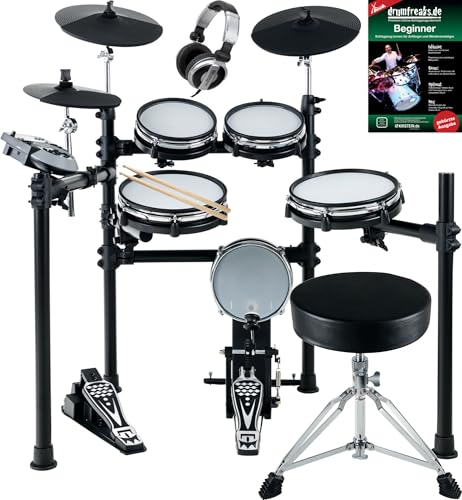 XDrum DD-530 E-Drum Set mit Mesh Heads - Elektronisches Schlagzeug mit 3 Becken Pads 4 Mesh Head Pads, 1 Kick Pad und Rack - 45 Drumkits mit 455 Sounds - Inkl. Hocker, Kopfhörer und Schule von XDrum