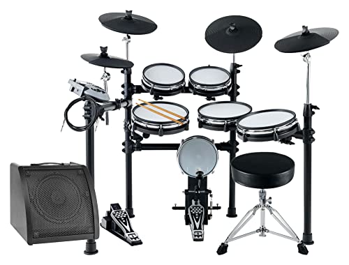 XDrum DD-530 E-Drum Set mit Mesh Heads - Elektronisches Schlagzeug mit 4 Becken Pads 5 Mesh Head Pads, 1 Kick Pad und Rack - 45 Drumkits mit 455 Sounds - Inkl. Hocker, Drum-Monitor, Kabel und Schule von XDrum