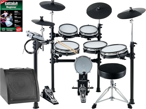 XDrum DD-530 E-Drum Set Mit Mesh Heads - Elektronisches Schlagzeug Mit 4 Becken, 5 Mesh Head Pads, 1 Kick Pad Und Rack - 45 Drumkits Mit 455 Sounds - Inkl. Hocker, Drum-Monitor, Kabel Und Schule von XDrum