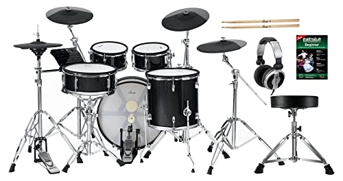 XDrum DD-670 Mesh E-Drum Kit - elektronisches Schlagzeug mit echter HiHat - Pads aus Holz mit Mesh Heads - 720 Sounds - inklusive Hardware, Hocker, Kopfhörer und Sticks - Black Sparkle von XDrum