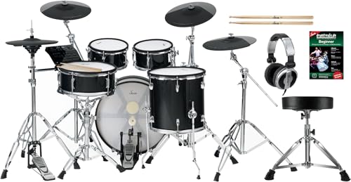 XDrum DD-670 Mesh E-Drum Kit - elektronisches Schlagzeug mit echter HiHat - Pads aus Holz mit Mesh Heads - 720 Sounds - inklusive Hardware, Hocker, Kopfhörer und Sticks - Black Sparkle von XDrum