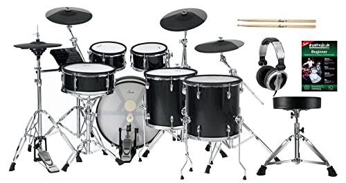 XDrum DD-670 PLUS Mesh E-Drum Kit - elektronisches Schlagzeug mit echter HiHat und Holzkesseln - 20" Kick-Pad - 720 Sounds - inkl. Hardware - Hocker, Kopfhörer, Sticks & Schule - Black Sparkle von XDrum