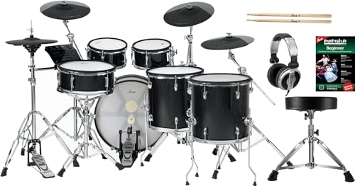 XDrum DD-670 PLUS Mesh E-Drum Kit - elektronisches Schlagzeug mit echter HiHat und Holzkesseln - 20" Kick-Pad - 720 Sounds - inkl. Hardware - Hocker, Kopfhörer, Sticks & Schule - Black Sparkle von XDrum