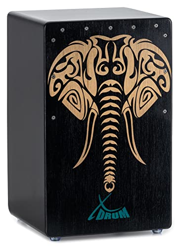 XDrum Design Series Cajon “Elephant” - Designer-Cajon mit Kunstdruck - Integrierter Bass Port - Korpus aus HPL (High Pressure Laminate) - Fest installierter Snare-Teppich von XDrum