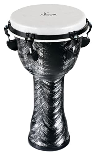 XDrum Djembe Silver Brush 50cm Djembe aus PVC - Korpus aus Kunststoff mit traditionellem Stimmsystem - Kunststoff Fell in Naturoptik - Silber von XDrum