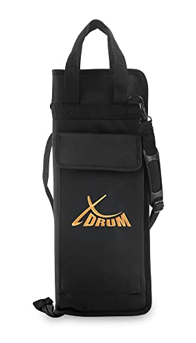 XDrum Drumsticktasche - Robuste Tasche für Drumsticks - Unterteilte Innenfächer - Aufgesetzte Außentasche - Verstellbarer Schulterriemen - Schwarz von XDrum