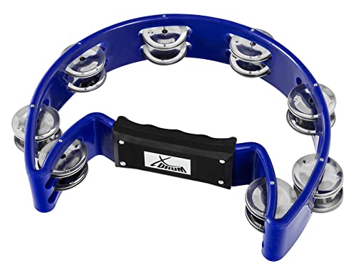 XDrum Hand Tambourin Halbmond Form (Tambourine, 16 Paar verchromte Stahl-Schellen, Kunststoff) blau von XDrum