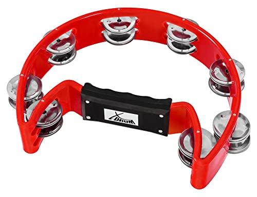 XDrum Hand Tambourin Halbmond Form (Tambourine, 16 Paar verchromte Stahl-Schellen, Kunststoff) rot von XDrum
