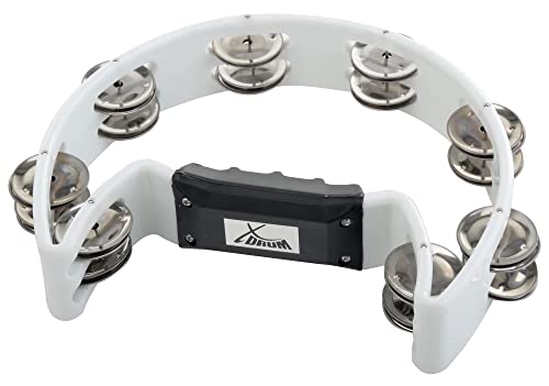 XDrum Hand Tambourin Halbmond Form (Tambourine, 16 Paar verchromte Stahl-Schellen, Kunststoff) weiß von XDrum