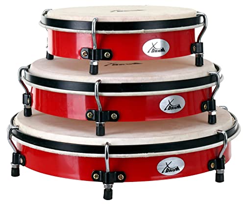 XDrum Handtrommel Rahmentrommel 3er Set - Percussionset mit Naturfellen in 8" (24cm), 10" (29cm) und 12" (34cm) Durchmesser - Tambourin ohne Schellen Inkl. Tasche von XDrum