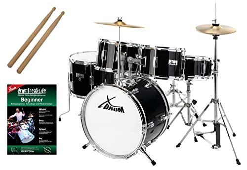 XDrum Junior Pro Kinder Schlagzeug Black - geeignet von 5-9 Jahren - Drumset mit komplettem Zubehör - inkl. Schule - Schwarz von XDrum