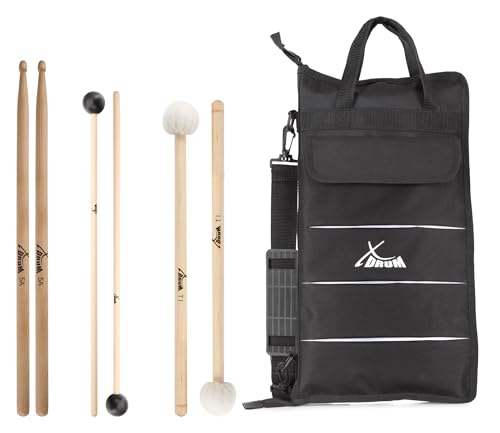 XDrum Orchestra Large Starter Set - Grundausstattung für das Orchester-Schlagwerk - 1 Paar Schlagzeug-Sticks - 1 Paar Xylophonschlägel - 1 Paar Paukenschlägel - Robuste Tasche von XDrum