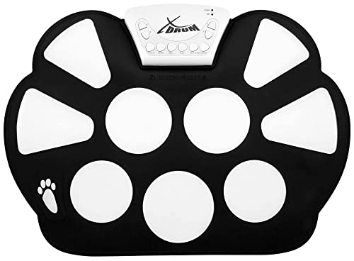 XDrum PDP-10 Pico Roll-Drum-Pad (10 Pads, Aufnahmefunktion, USB, 3 Drum Sounds, 2 Pedale, verschiedene Demo Songs und Begleitrhythmen, batteriebetrieben) inkl. Drum Sticks, Pedale und USB-Kabel von XDrum