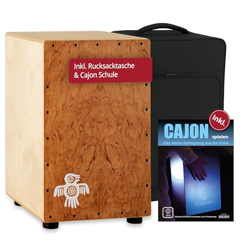 XDrum PERC CP-482 Cajon Peruana Hardwood Set (Set inkl. Cajon mit Birken-Korpus & Snareeffekt, passende Rucksack-Tasche für sicheren Transport & Aufbewahrung und Cajonschule für Einsteiger) von XDrum