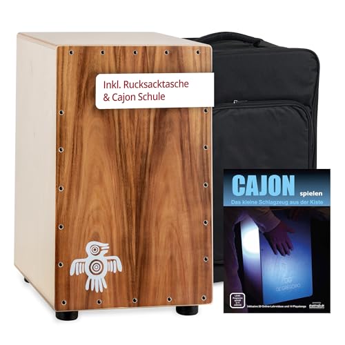 XDrum PERC CP-483 Cajon Peruana Koa Set (Set inkl. Cajon mit Birken-Korpus & Snareeffekt, passende Rucksack-Tasche für sicheren Transport & Aufbewahrung und Cajonschule für Einsteiger) von XDrum