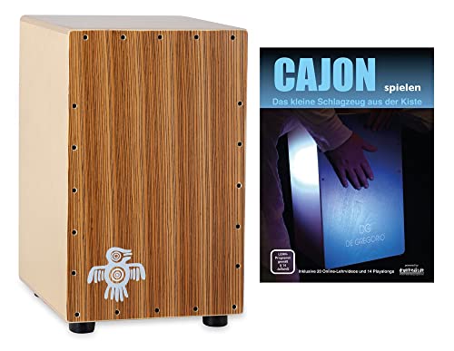 XDrum PERC CP-484 Cajon Peruana Zebrano Set (Set inkl. Cajon mit Birken-Korpus & Snareeffekt, passende Rucksack-Tasche für sicheren Transport & Aufbewahrung und Cajonschule für Einsteiger) von XDrum