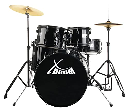 XDrum Rookie 20" Studio Schlagzeug Komplettset Black - Ideal für Einsteiger - Stylische Hardware in schwarz - Inkl. Drumsticks, Aufbauanleitung und Schlagzeugschule - Schwarz von XDrum