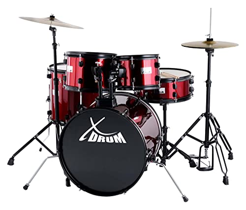 XDrum Rookie 20" Studio Schlagzeug Komplettset Ruby Red - Ideal für Einsteiger - Stylische Hardware in schwarz - Inkl. Drumsticks, Aufbauanleitung und Schlagzeugschule - Rot von XDrum