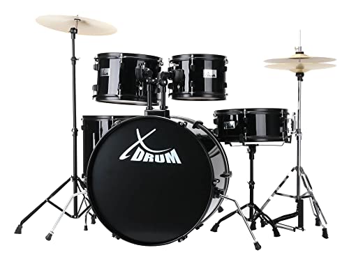 XDrum Rookie 22" Fusion Schlagzeug Komplettset Black - Ideal für Einsteiger - Stylische Hardware in schwarz - Inkl. Drumsticks, Aufbauanleitung und Schlagzeugschule - Schwarz von XDrum