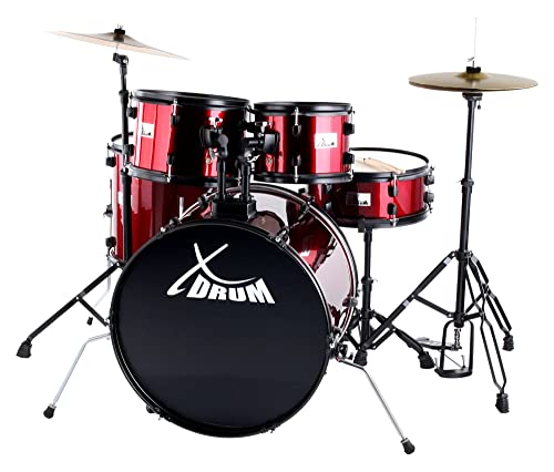 XDrum Rookie 22" Fusion Schlagzeug Komplettset Ruby Red - Ideal für Einsteiger - Stylische Hardware in schwarz - Inkl. Drumsticks, Aufbauanleitung und Schlagzeugschule - Rot von XDrum